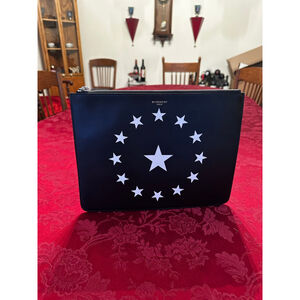 Givenchy Black & White Star Print Leather Zip Clutch